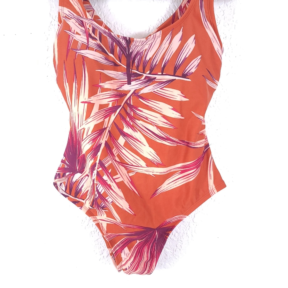 Kona Sol Tropical Palm Orange One-piece Swimsuit - Picture 5 of 10